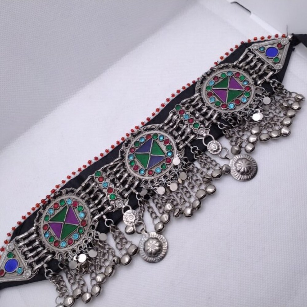 Tribal Necklace, Afghan Necklace, Boho Silver Choker Necklace